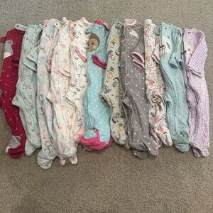 Set of 11, girls footie pajamas, size 6mo.
